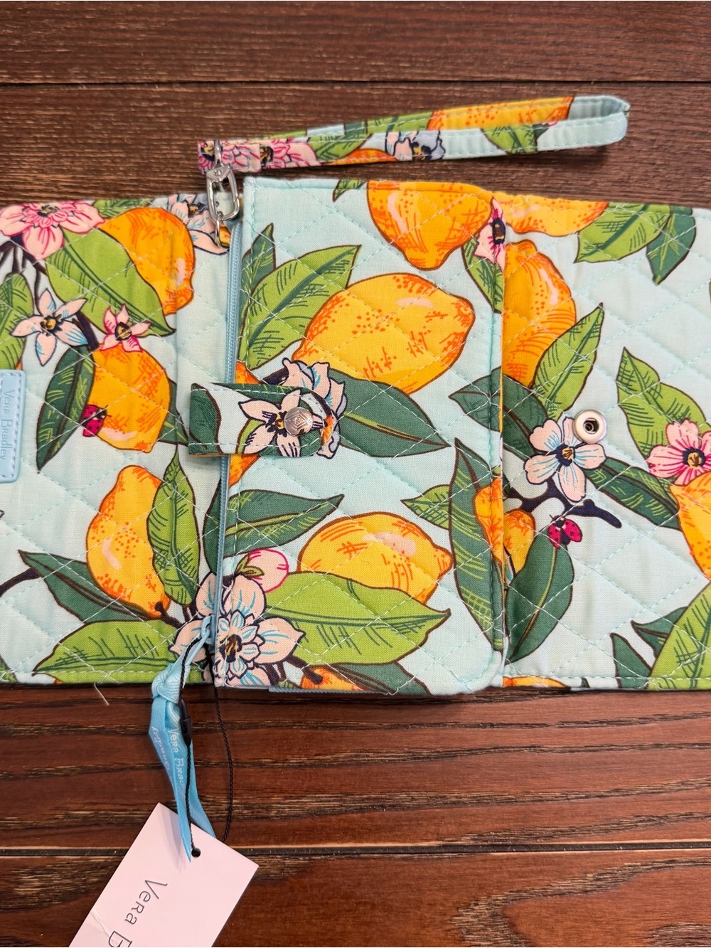 Vera Bradley Aqua Floral Lemon Quilted RFID Wristlet - Picture 4 of 8